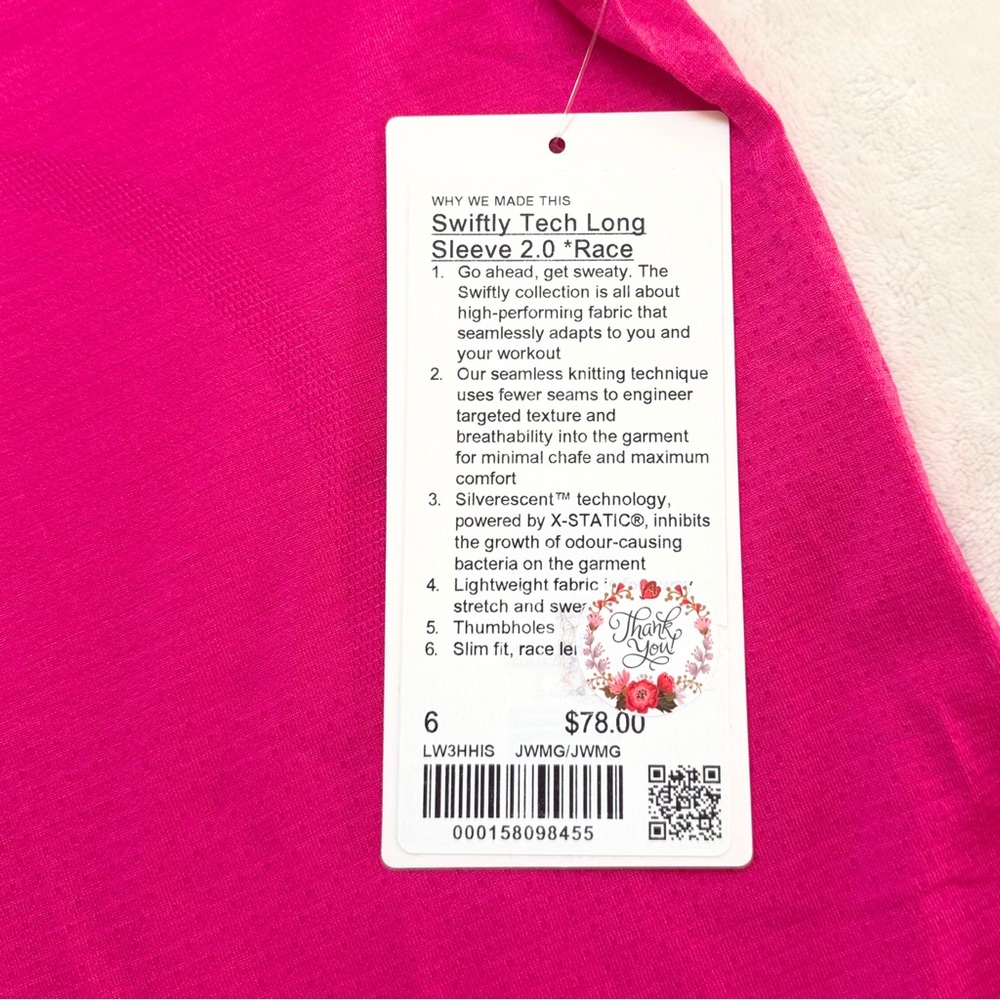NWT Lululemon Swiftly Long Sleeve 2.0 Race Length — Jeweled Magenta — Size 6 - Picture 6 of 10